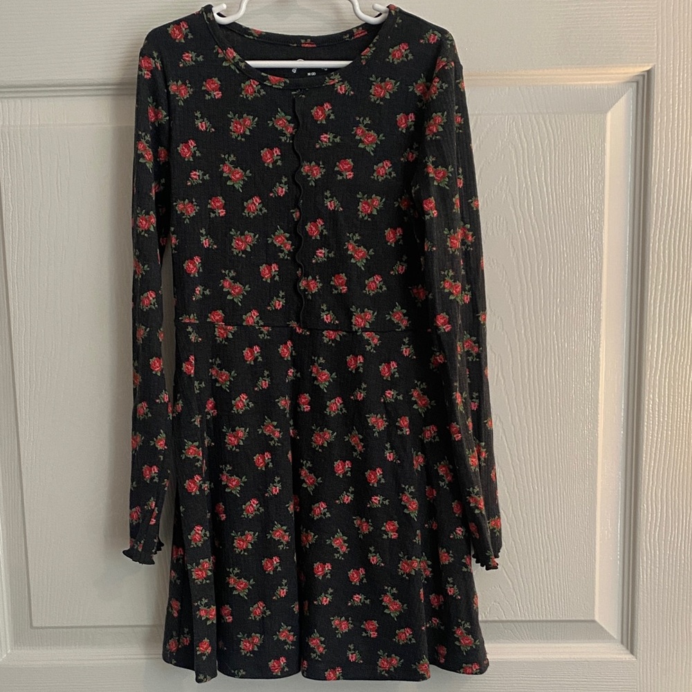 Art Class Black Dress with Pink Floral Design